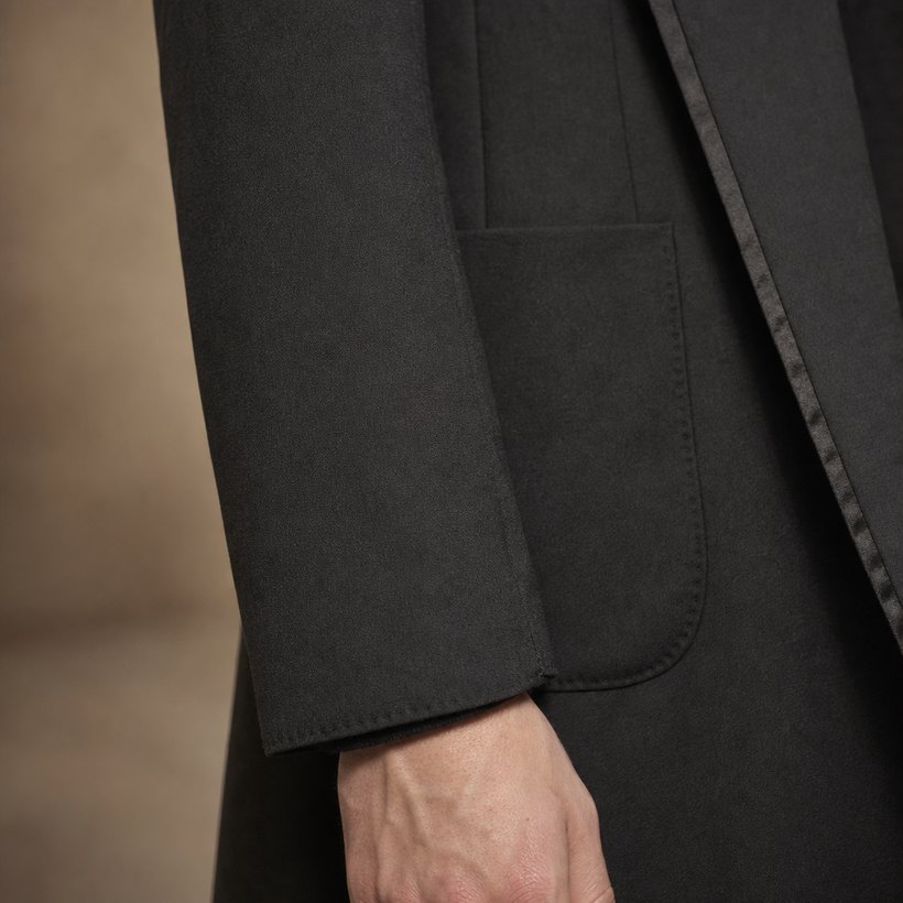 Charcoal Single-Button Slim Long Topcoat — fabric close-up