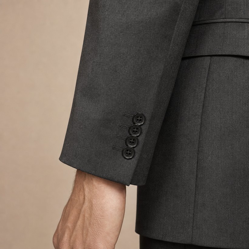 Charcoal Two-Button Notch-Lapel Slim Suit — fabric close-up