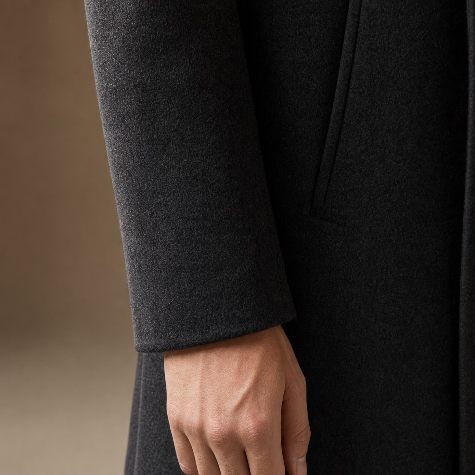 Charcoal Wool-Cashmere Overcoat — fabric close-up