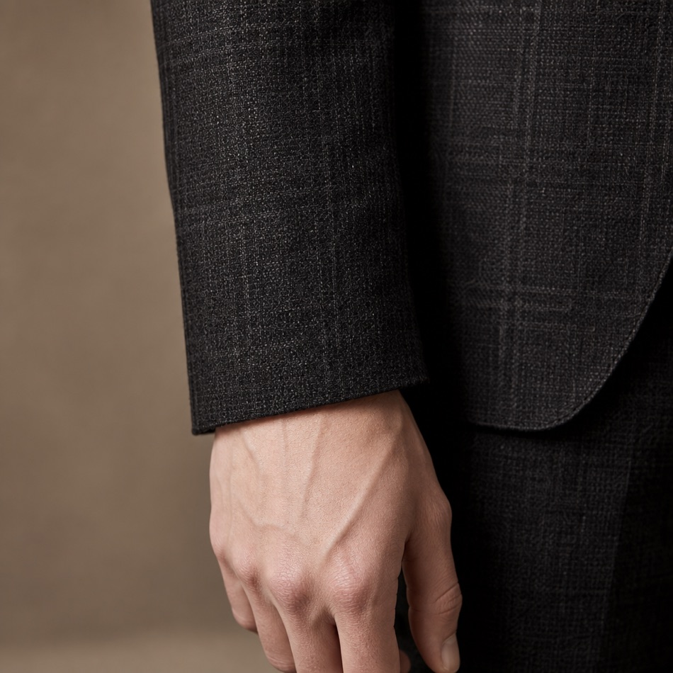 Soft-Tailored Check Tweed Sport Jacket — fabric close-up
