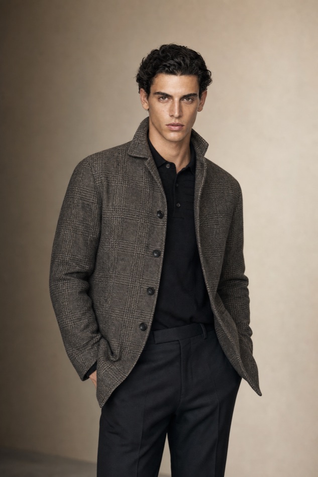 Soft-Tailored Check Tweed Sport Jacket — front styling