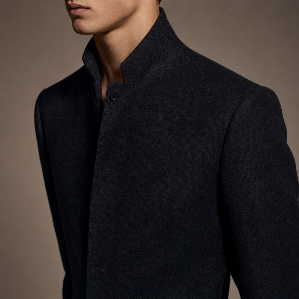 Soft-Tailored Check Tweed Sport Jacket — lapel and collar detail