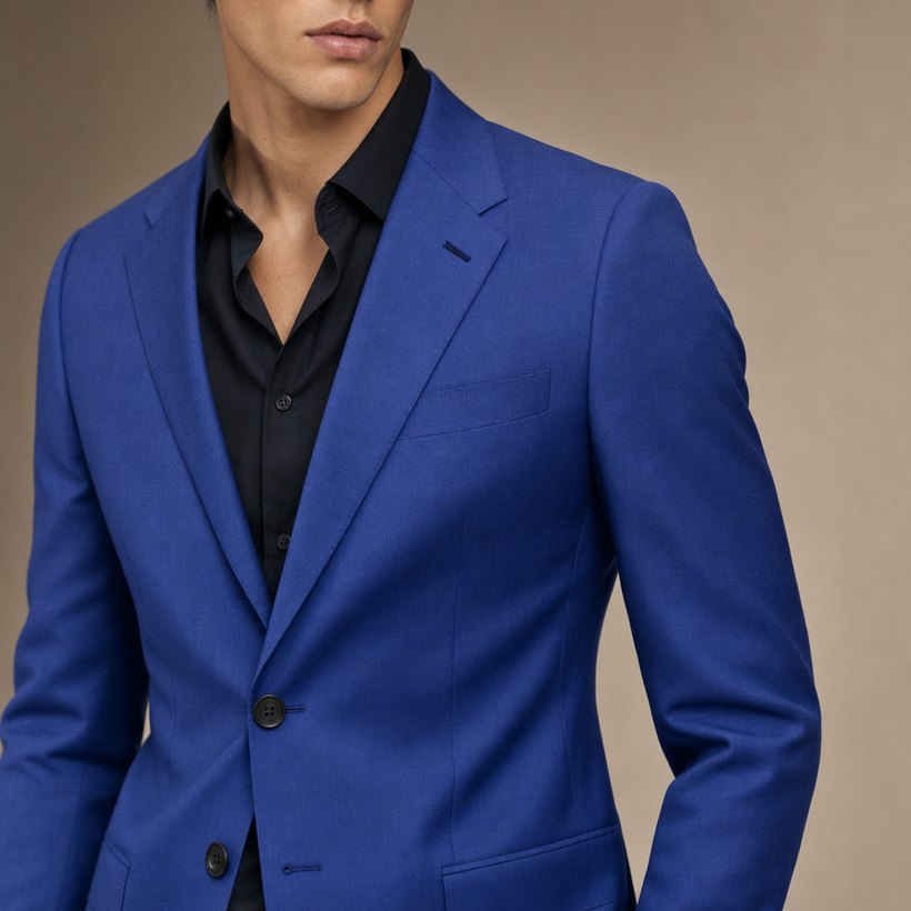 Cobalt Blue Single-Breasted Slim Suit — lapel and collar detail