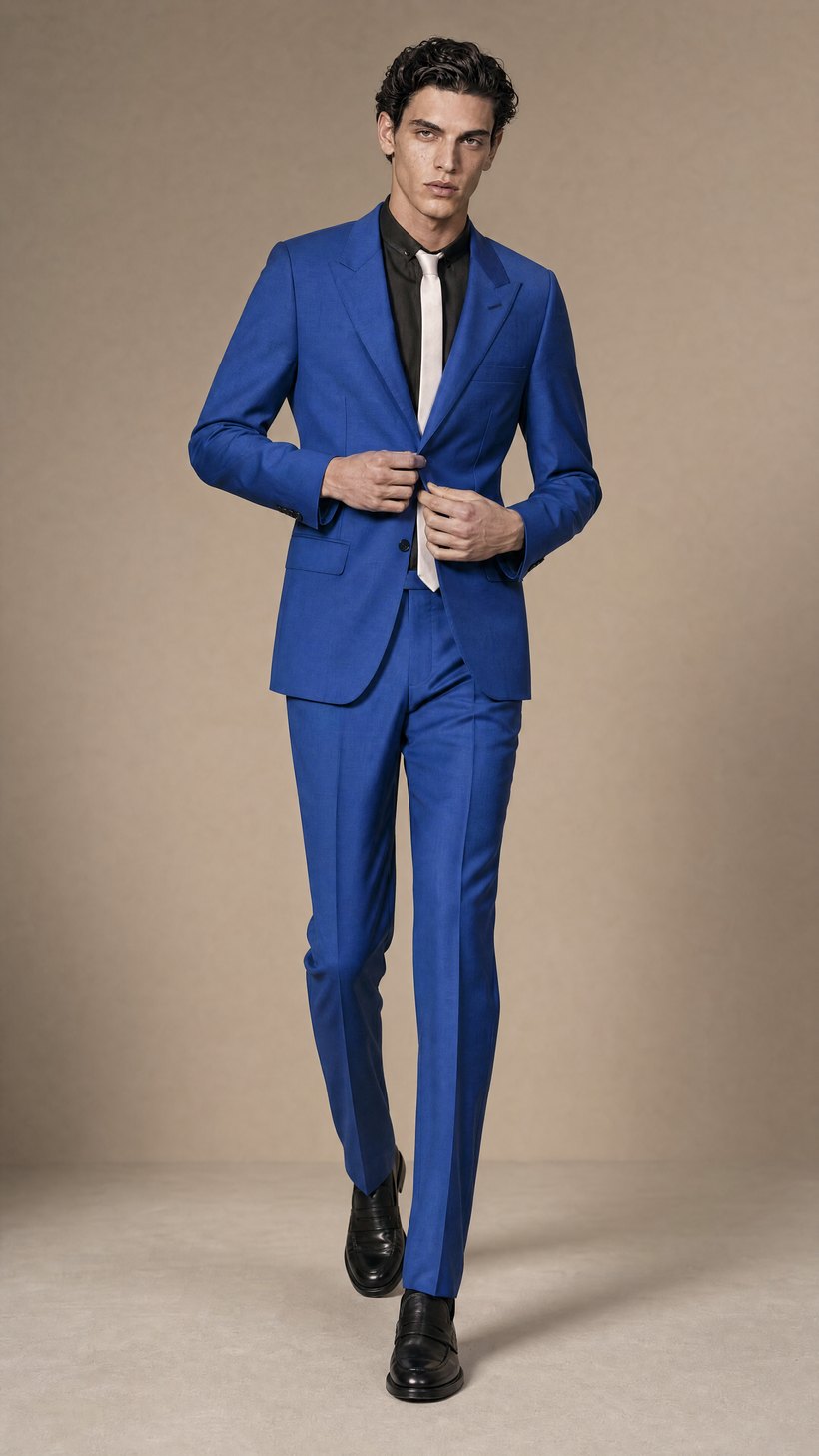 Cobalt Blue Single-Breasted Slim Suit — construction detail
