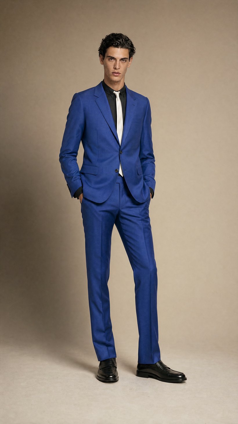 Cobalt Blue Single-Breasted Slim Suit — Smooth solid European wool