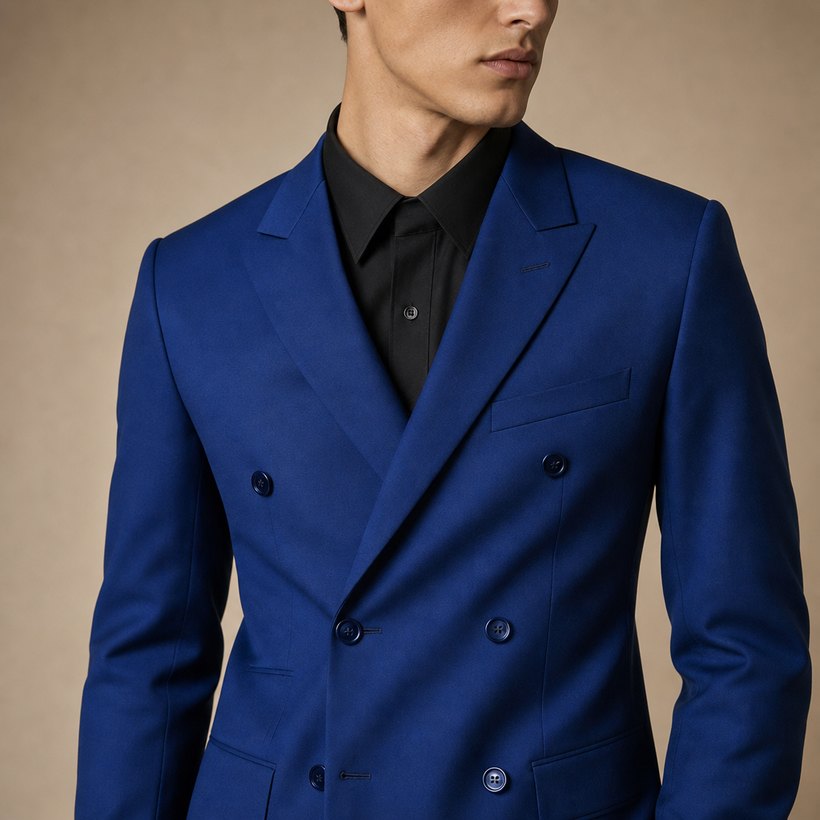 Cobalt Blue Statement Tailored Jacket — lapel and collar detail