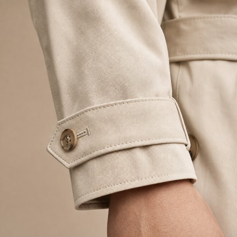 Cream Double-Breasted Cotton Trench — fabric close-up
