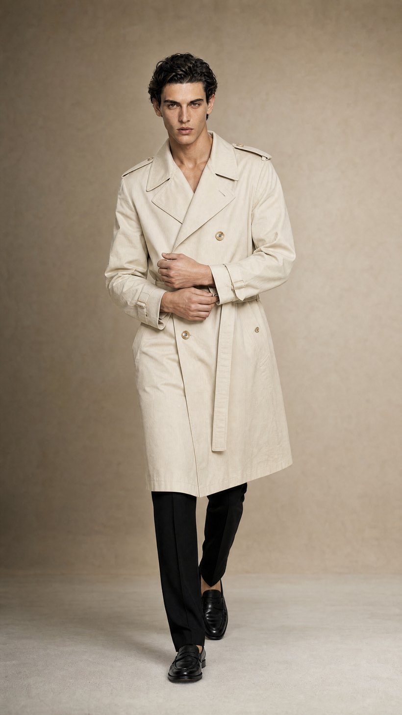 Cream Double-Breasted Cotton Trench — construction detail