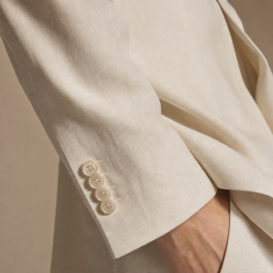 Cream Linen-Blend Notch-Lapel Blazer — fabric close-up