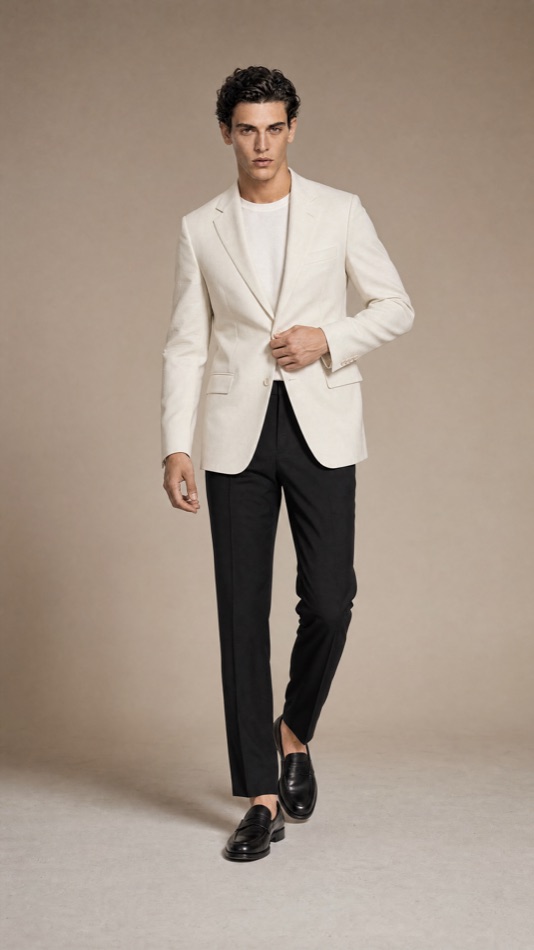 Cream Linen-Blend Notch-Lapel Blazer — construction detail