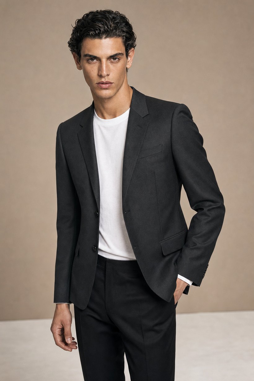Dark Charcoal Slim Single-Breasted Blazer — front styling