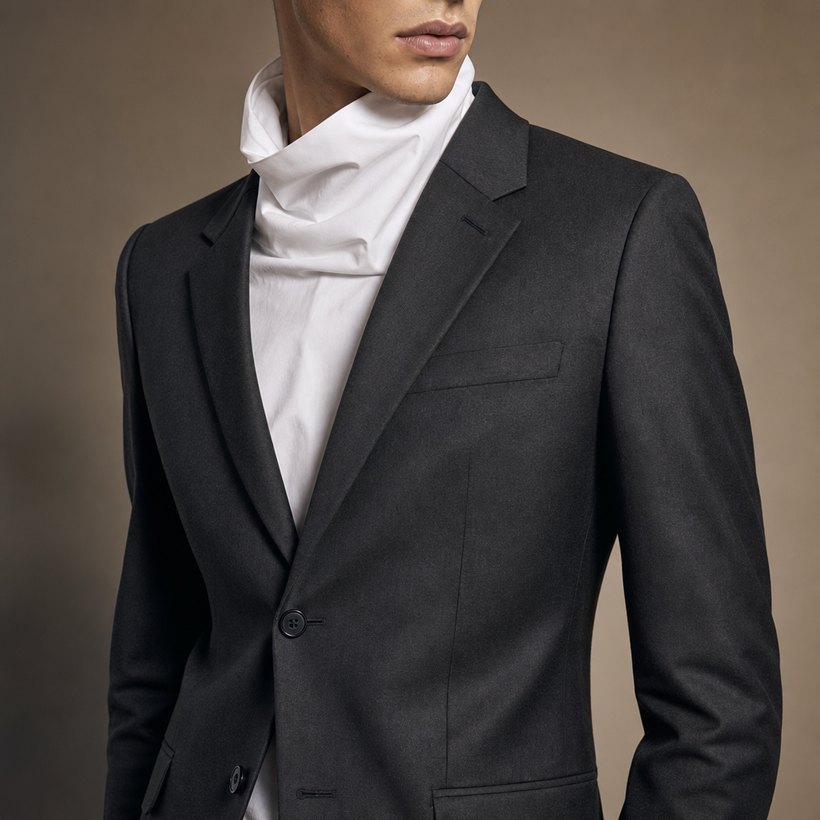 Dark Charcoal Slim Single-Breasted Blazer — lapel and collar detail