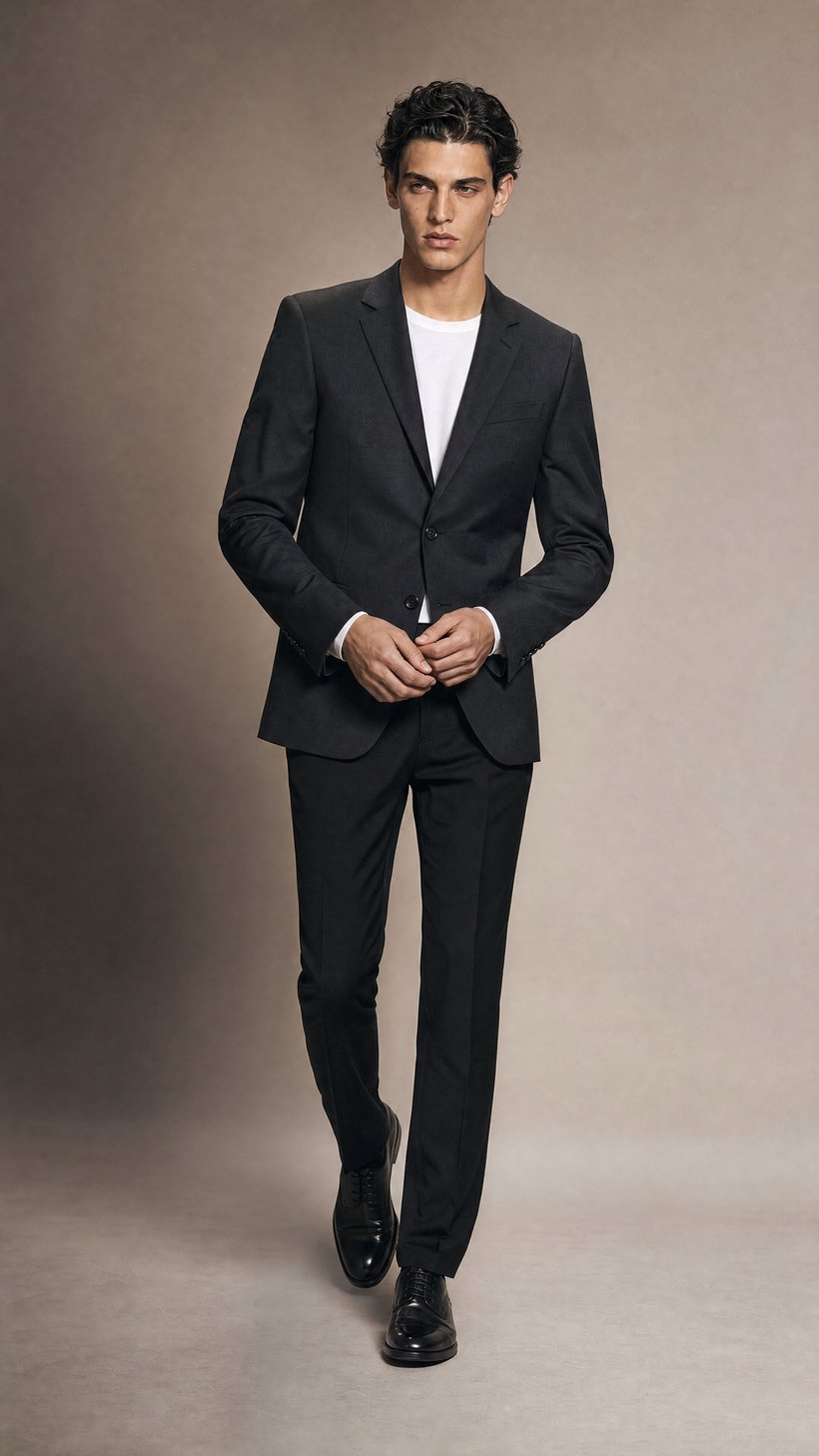 Dark Charcoal Slim Single-Breasted Blazer — construction detail