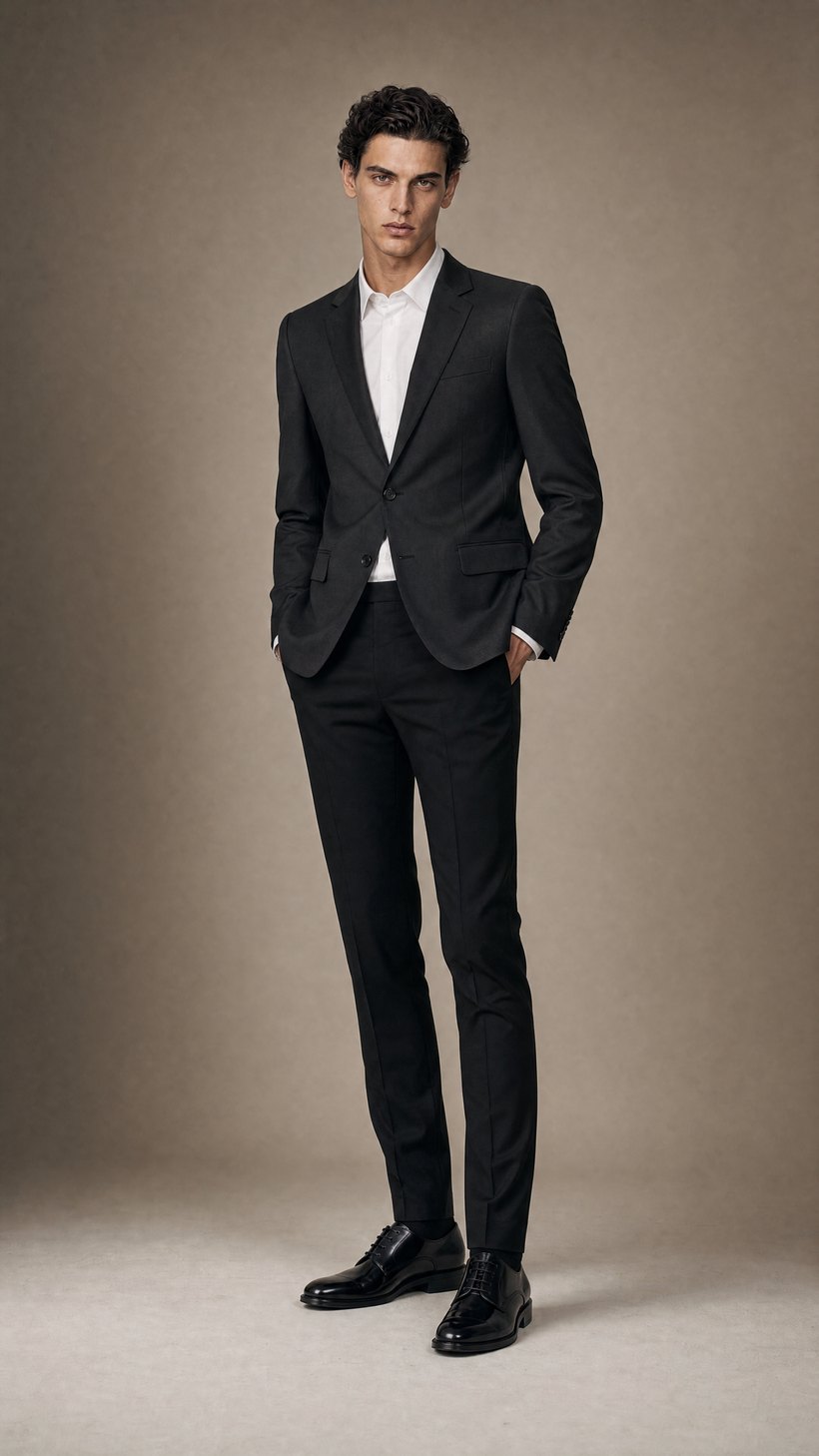 Dark Charcoal Slim Single-Breasted Blazer — Biella valley wool
