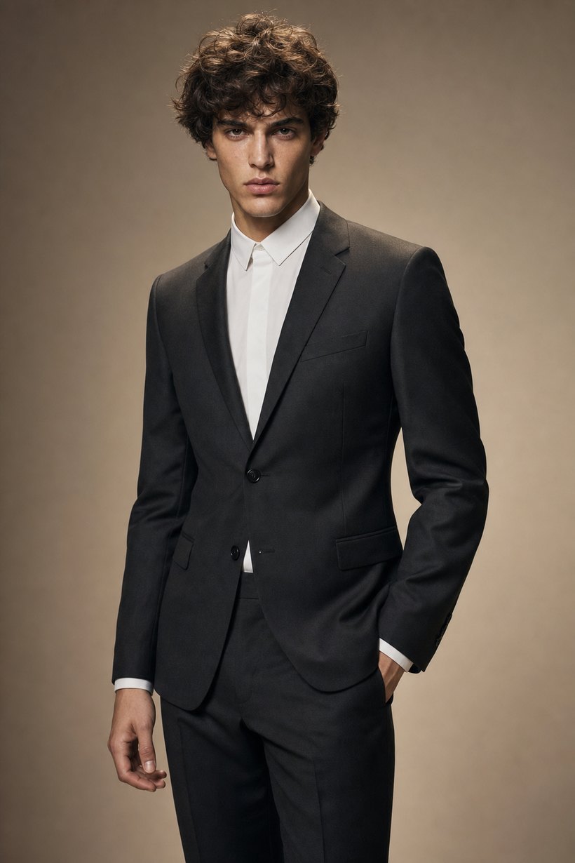 Dark Charcoal Slim Single-Breasted Suit — front styling