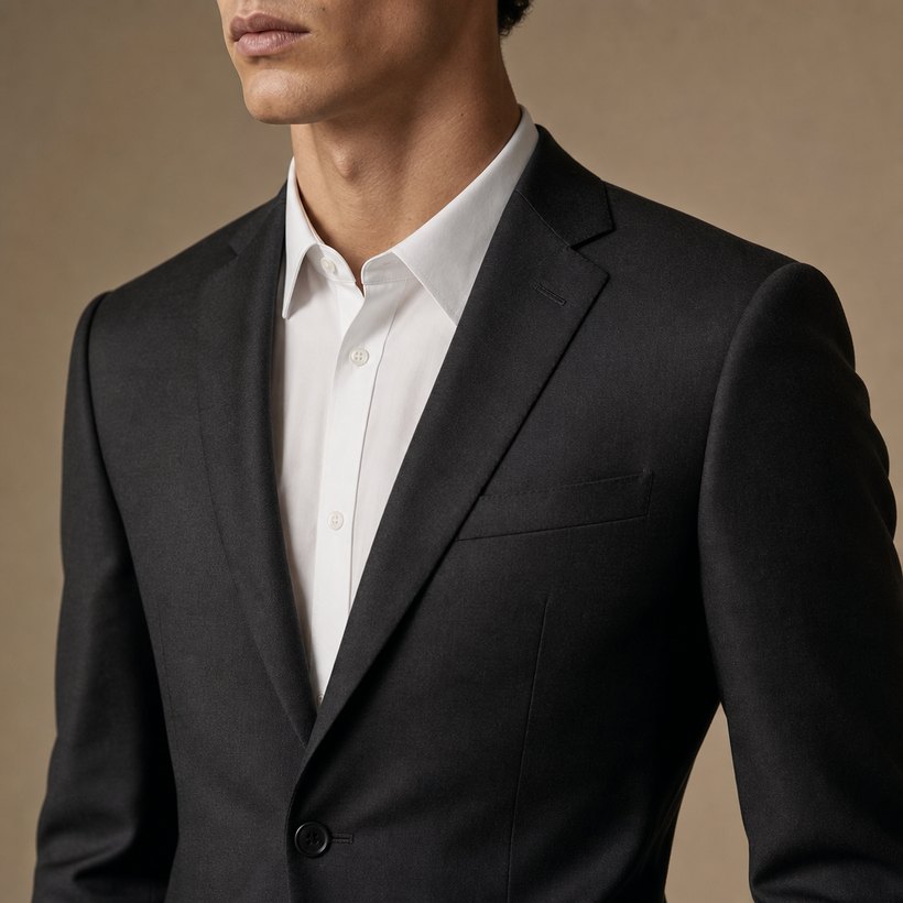 Dark Charcoal Slim Single-Breasted Suit — lapel and collar detail