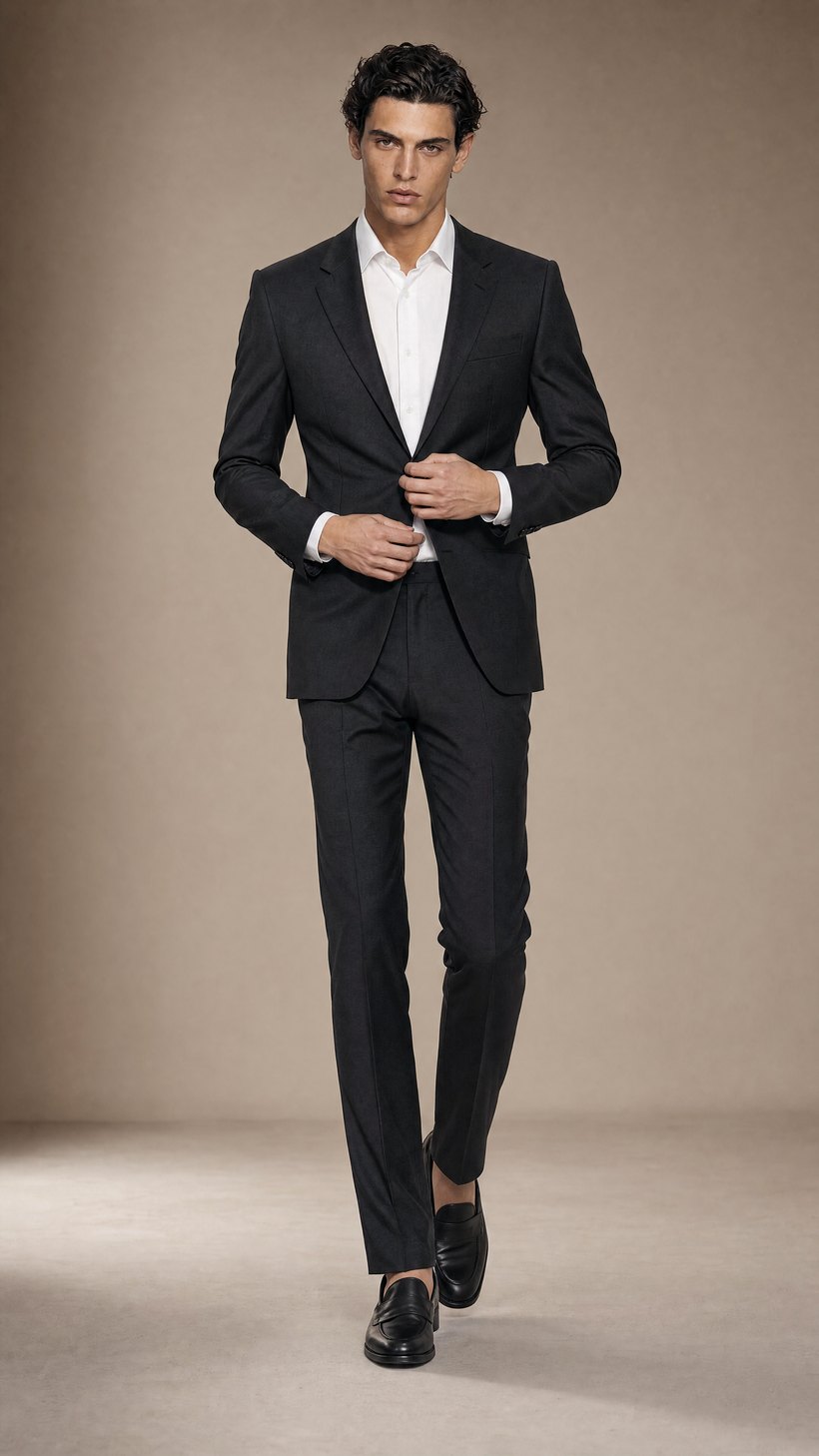 Dark Charcoal Slim Single-Breasted Suit — construction detail