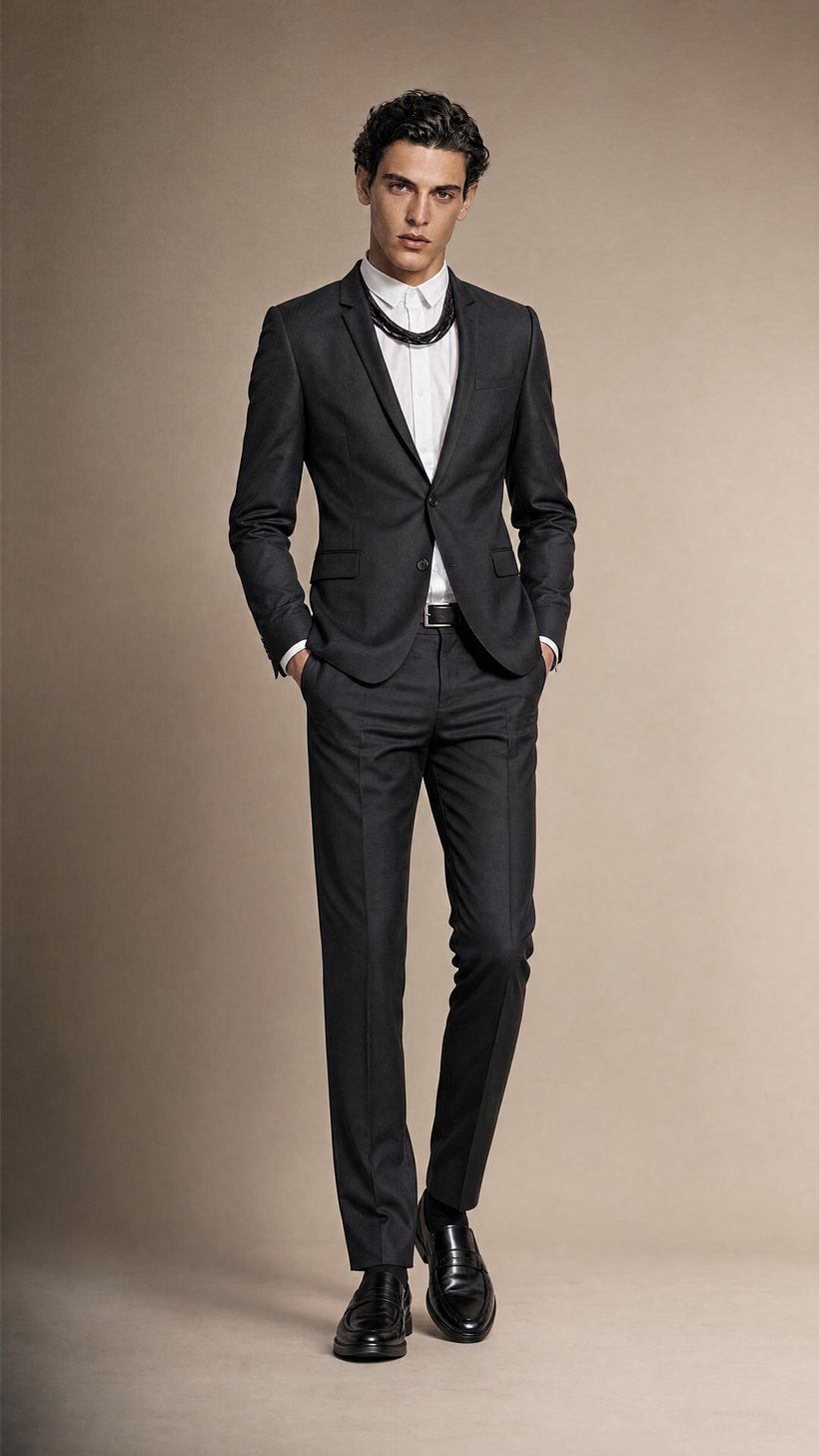 Dark Charcoal Slim Single-Breasted Suit — Biella wool