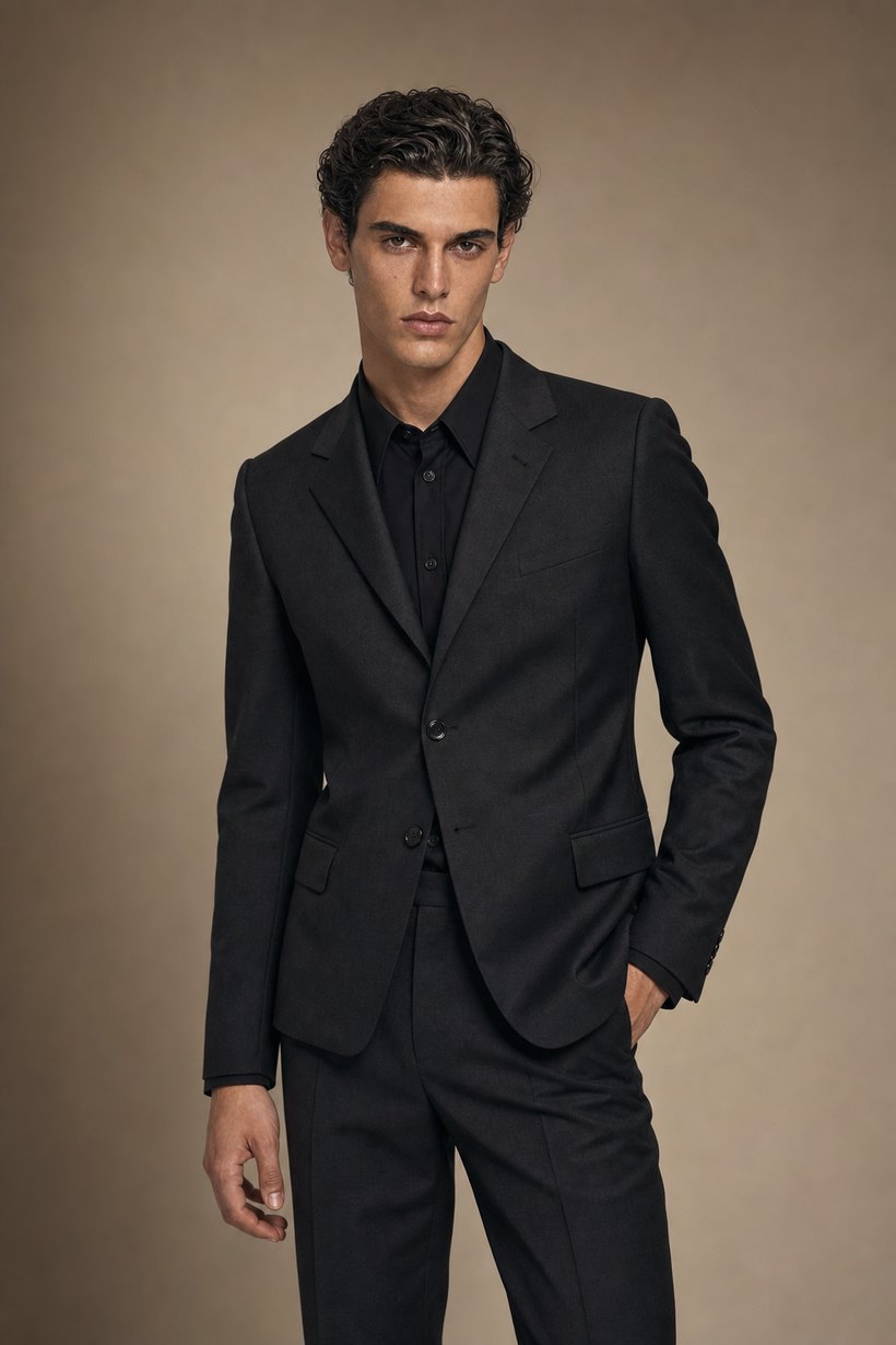 Dark Charcoal Slim Single-Breasted Suit — front styling