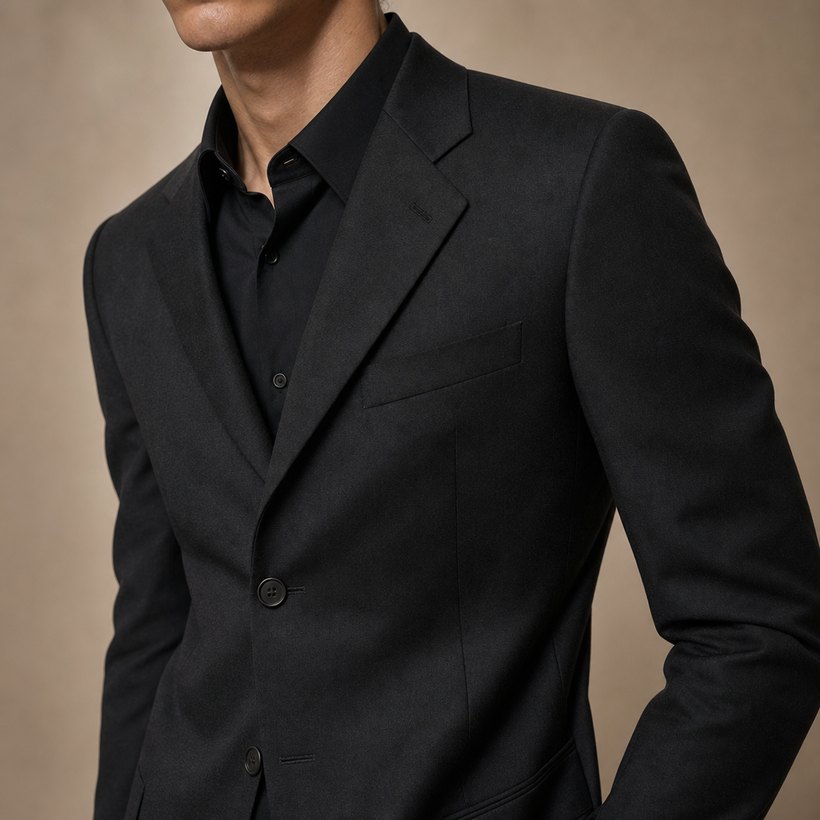 Dark Charcoal Slim Single-Breasted Suit — lapel and collar detail