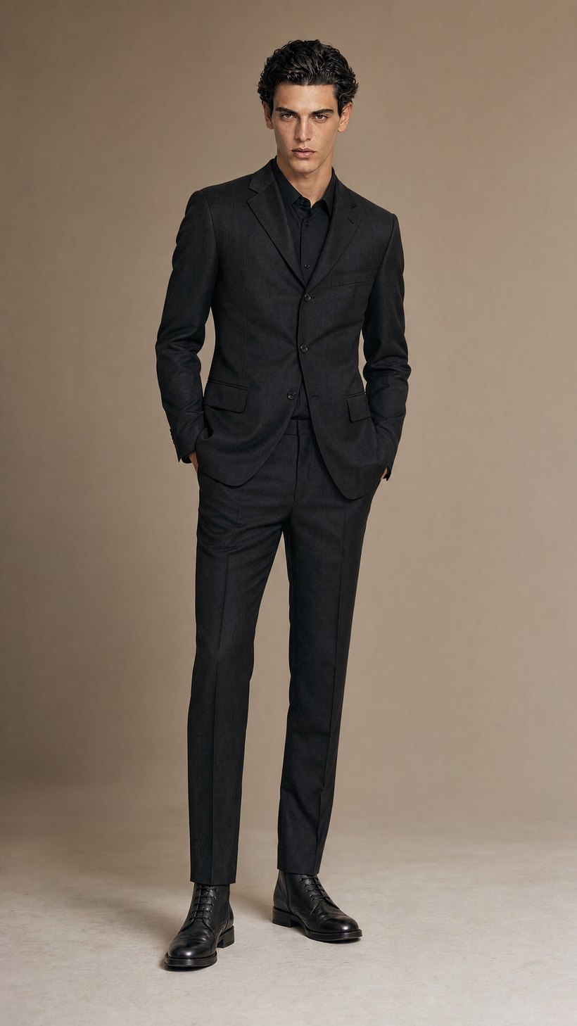 Dark Charcoal Slim Single-Breasted Suit — Solid European wool