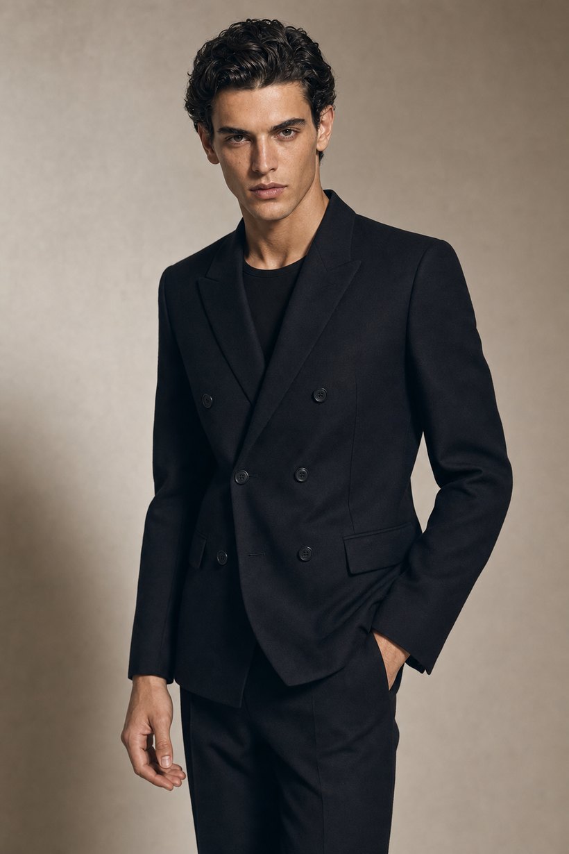 Dark Navy Slim Suit Jacket — front styling