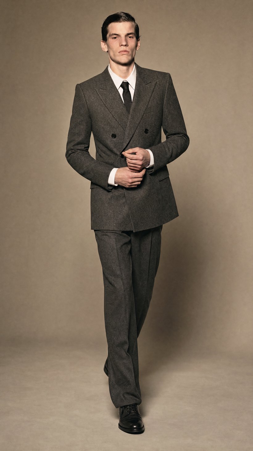 Double-Breasted Charcoal Wool Suit — construction detail