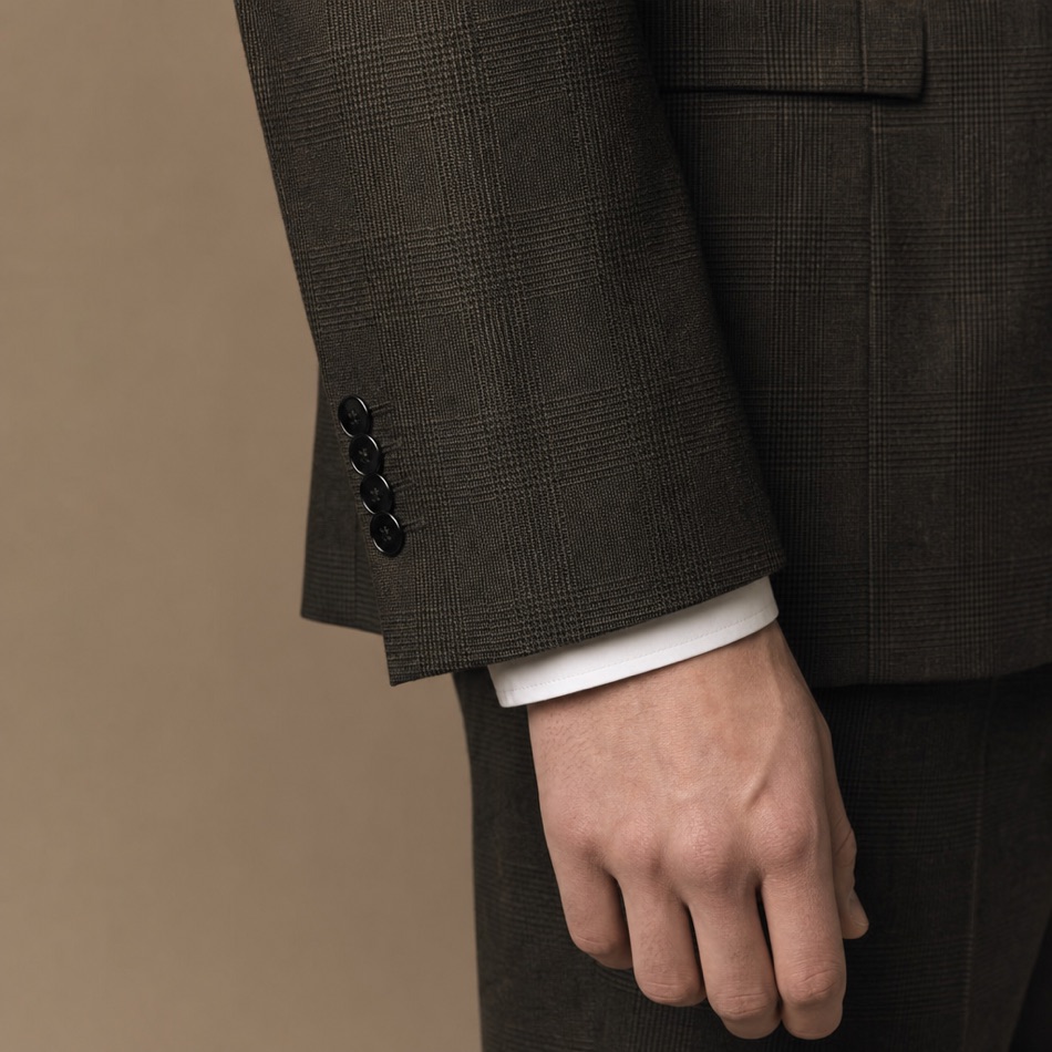 Double-Breasted Check Peak-Lapel Suit — fabric close-up