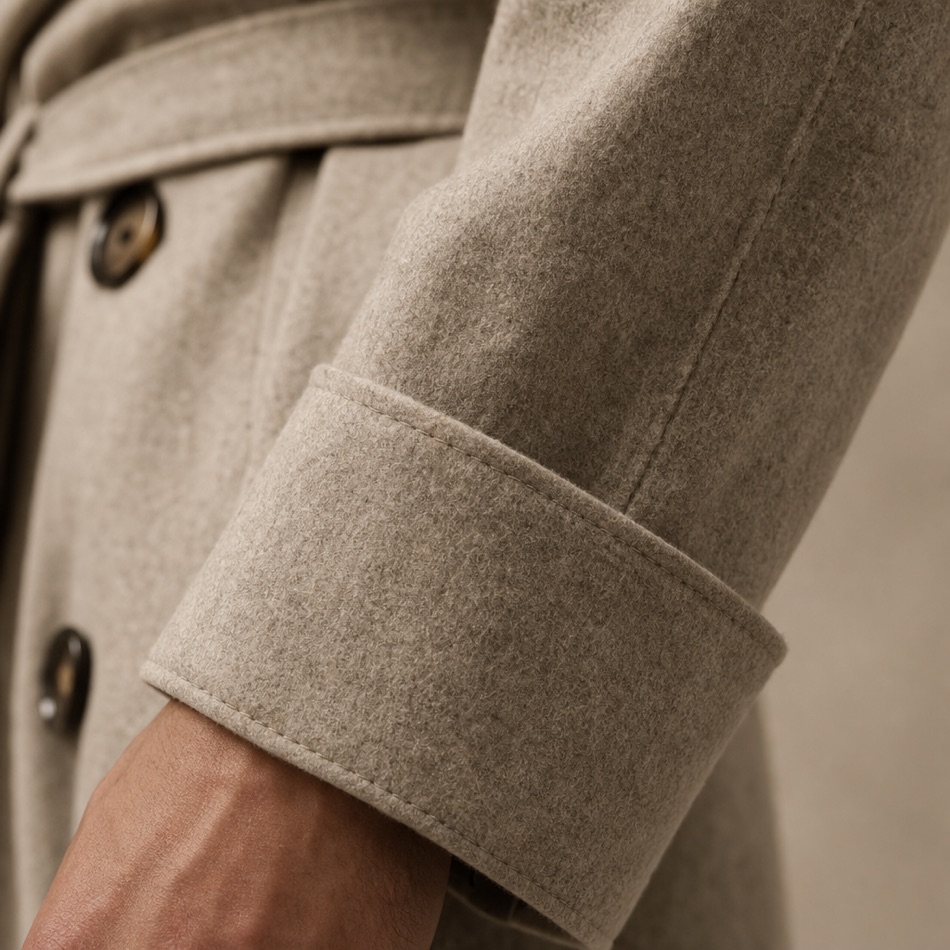 Belted Double-Breasted Cotton Trench Coat — fabric close-up