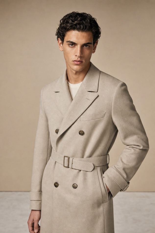 Belted Double-Breasted Cotton Trench Coat — front styling