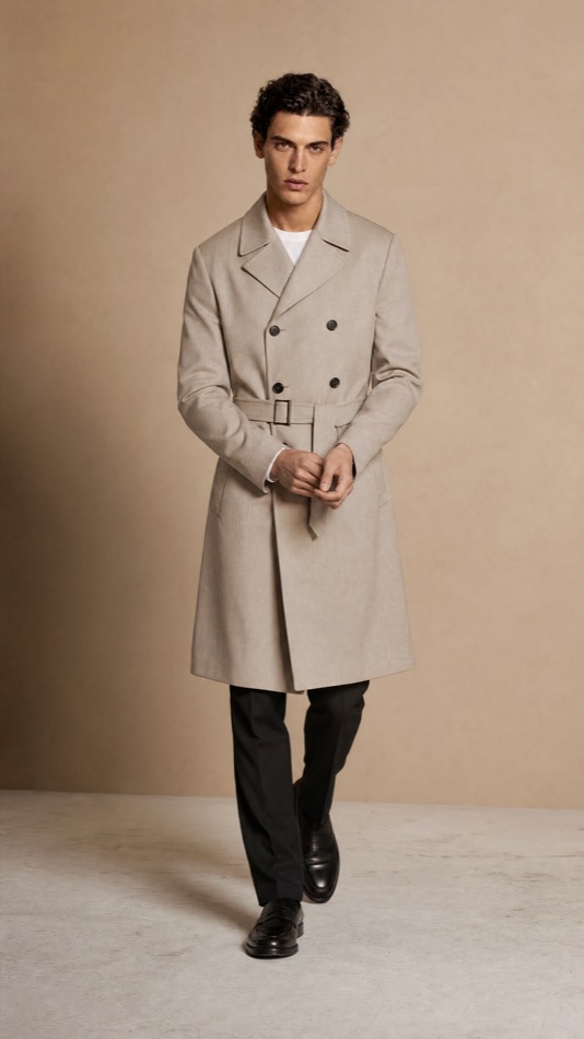 Belted Double-Breasted Cotton Trench Coat — construction detail