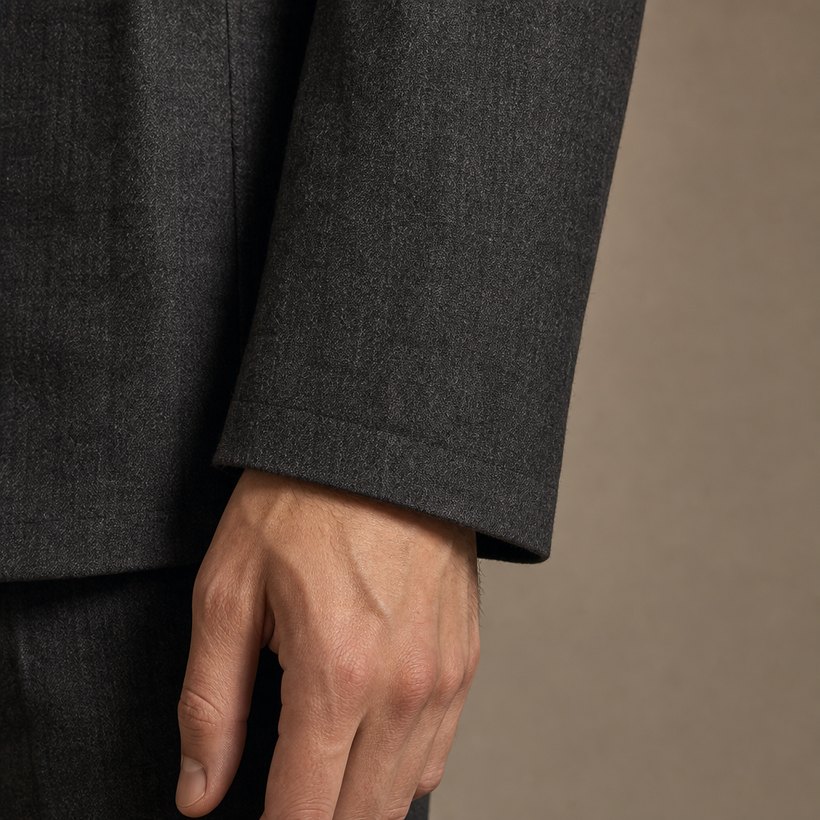 Elongated Charcoal Suit — fabric close-up
