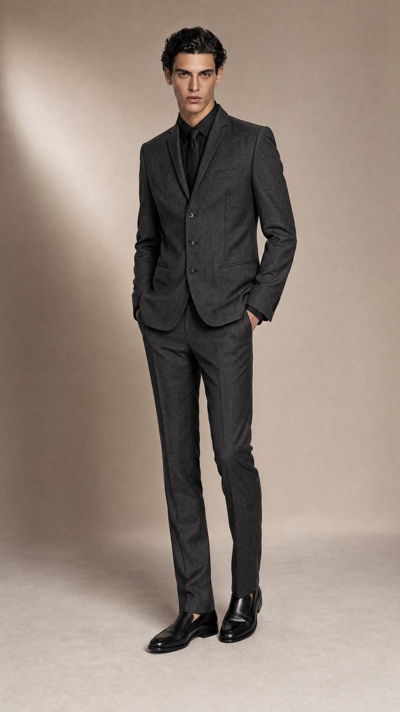 Elongated Charcoal Suit — Biella wool