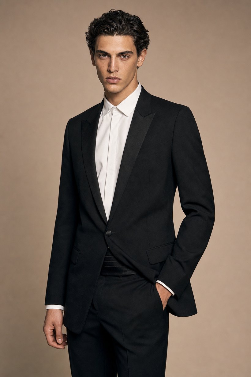 Extended-Length Slim Black Wool Blazer — front styling