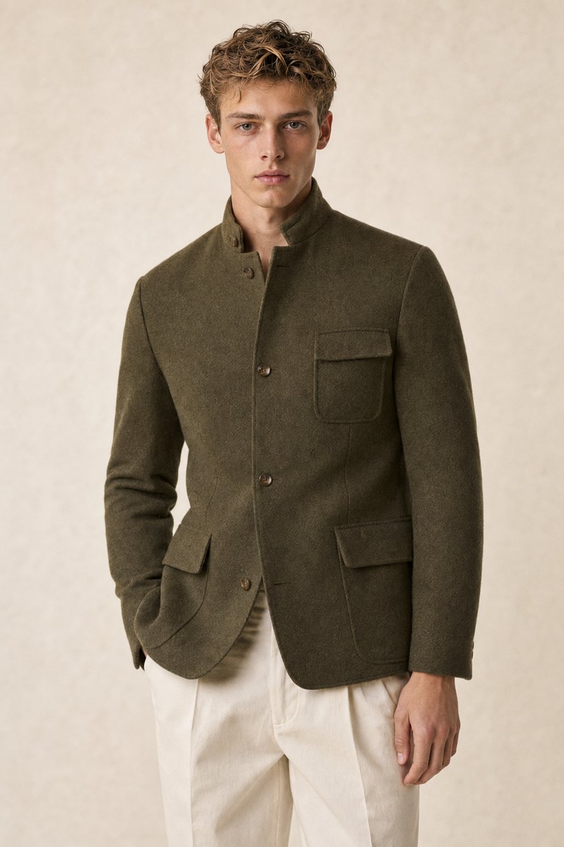 Forest Green Cotton Blend Field Jacket — Cotton Blend