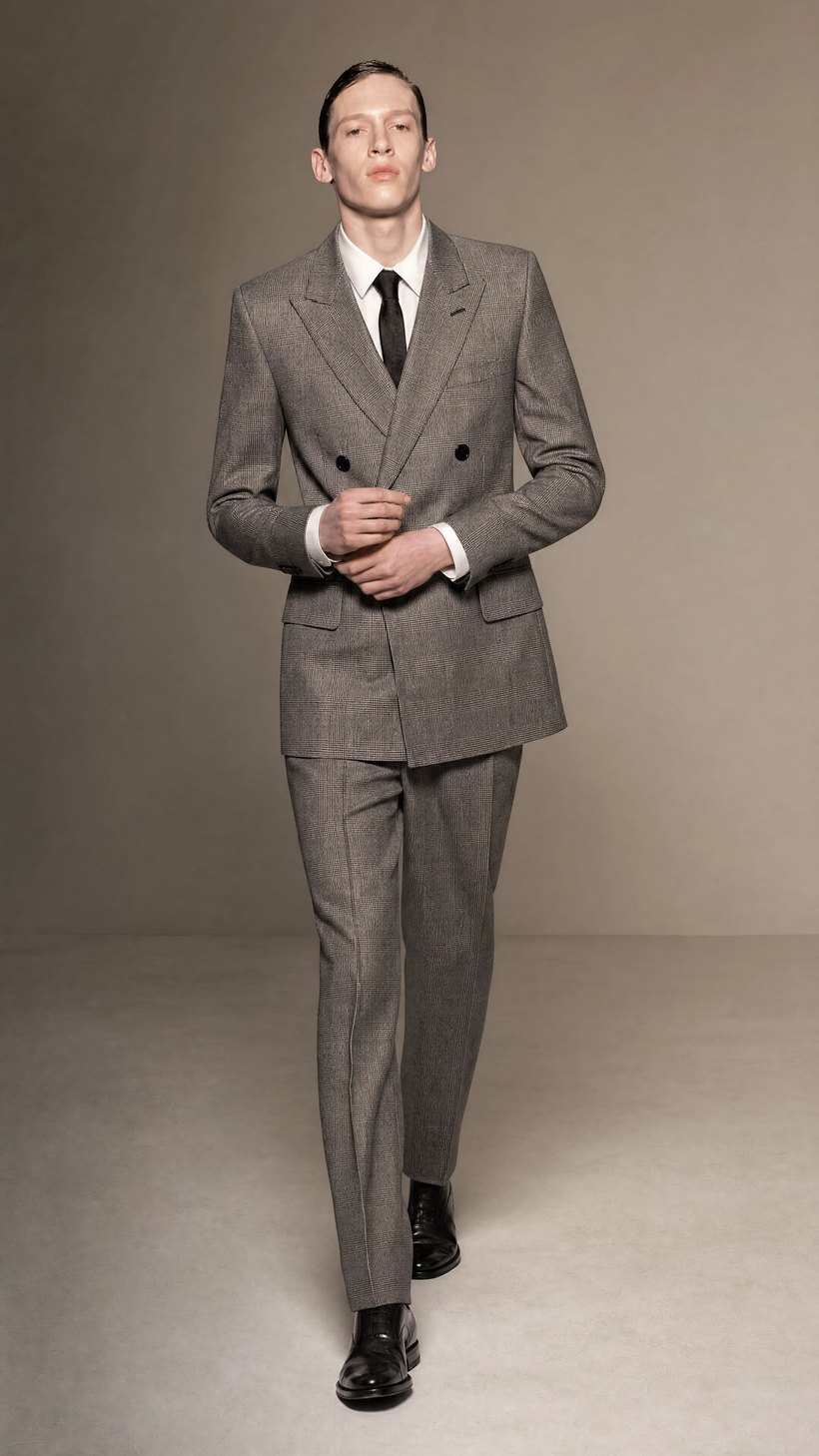 Glen-Plaid Prince-of-Wales Double-Breasted Suit — construction detail