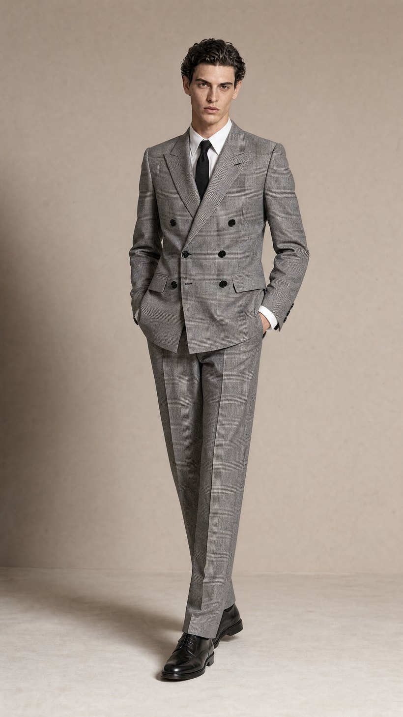 Glen-Plaid Prince-of-Wales Double-Breasted Suit — Premium European wool