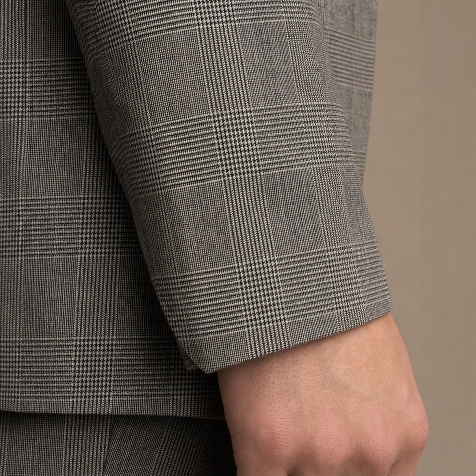Glen-Plaid Prince-of-Wales Wool Suit — fabric close-up