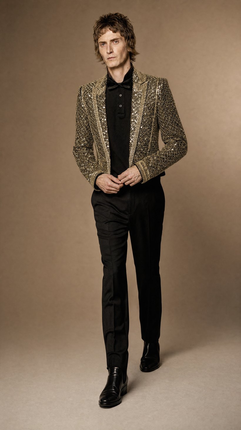 Gold Metallic Jacquard Evening Jacket — construction detail