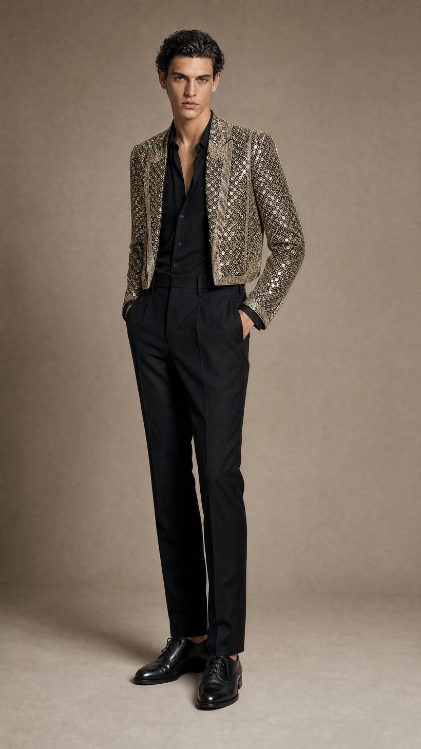 Gold Metallic Jacquard Evening Jacket — Metallic Jacquard