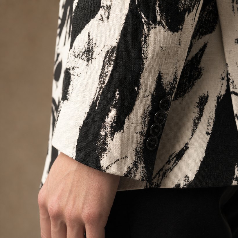 Graphic Black-and-White Print Sportcoat — fabric close-up