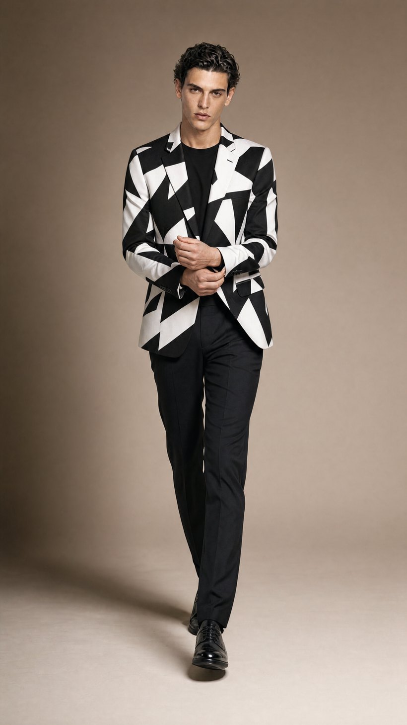 Graphic Black-and-White Print Sportcoat — construction detail