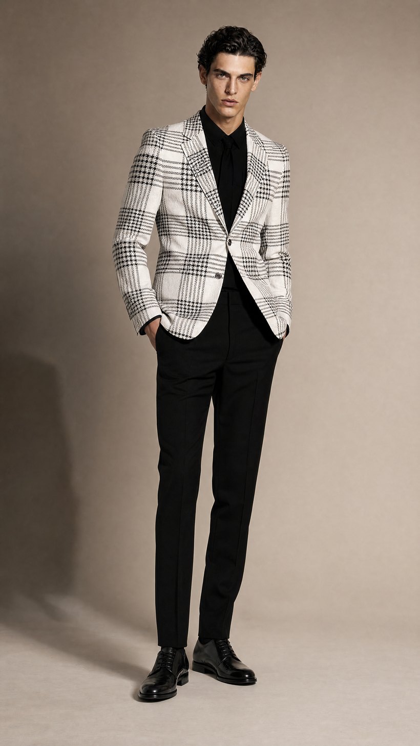 Graphic Black-and-White Print Sportcoat — European Wool