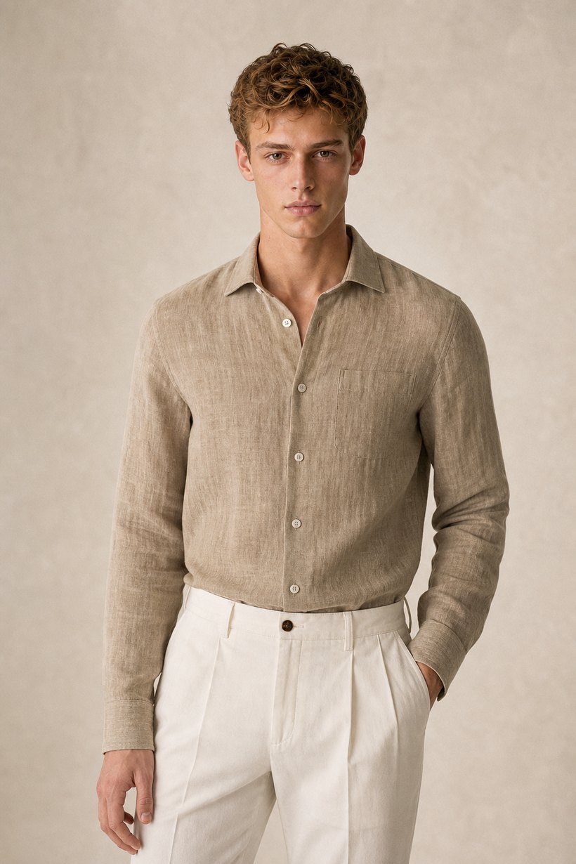 Green Linen Shirt — front styling