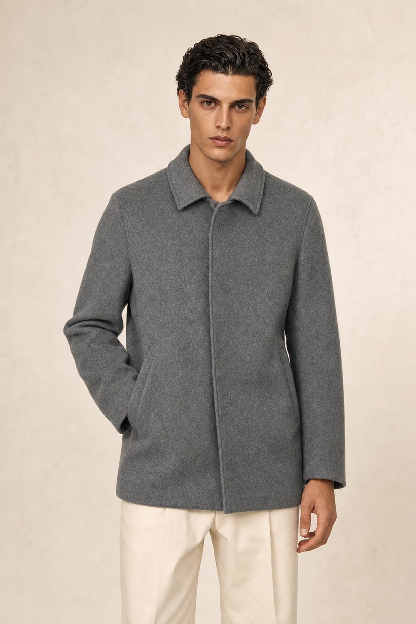 Grey Cashmere-Wool Overcoat — front styling