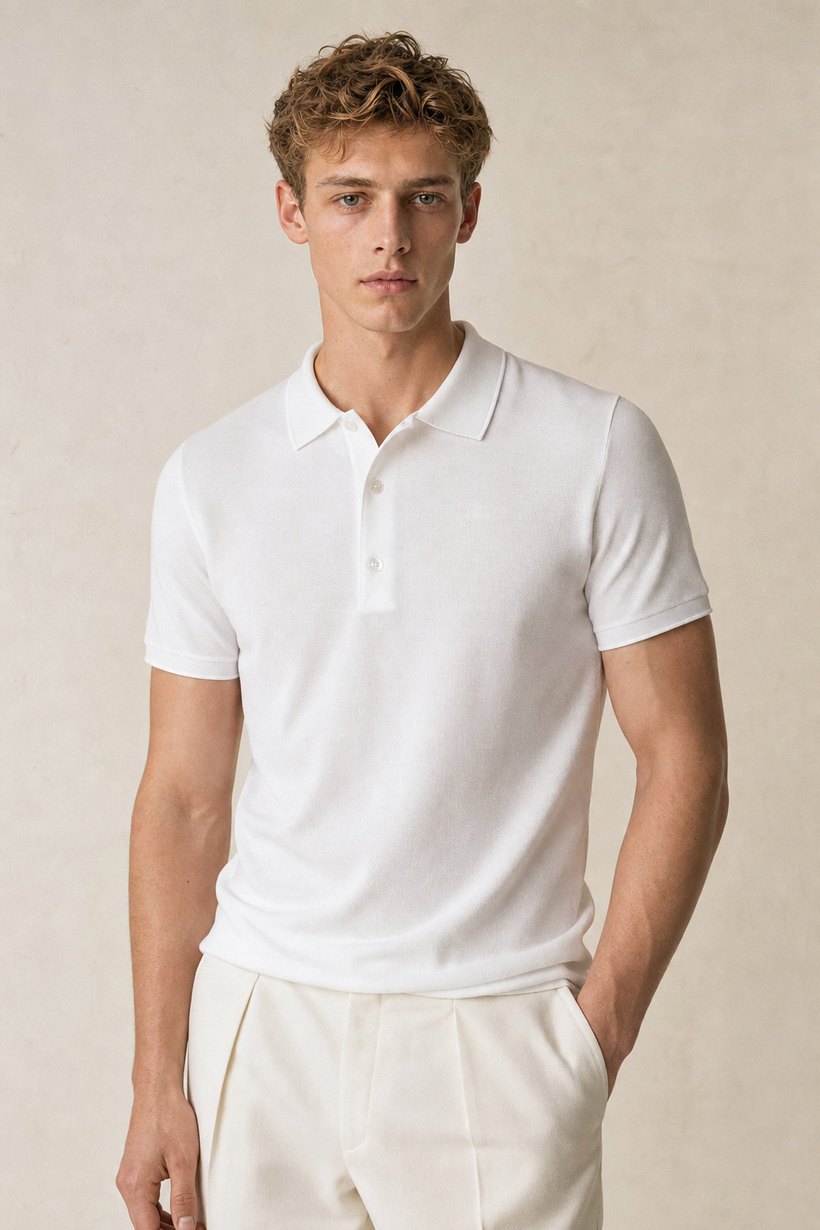 Grey Cotton Polo Shirt — front styling