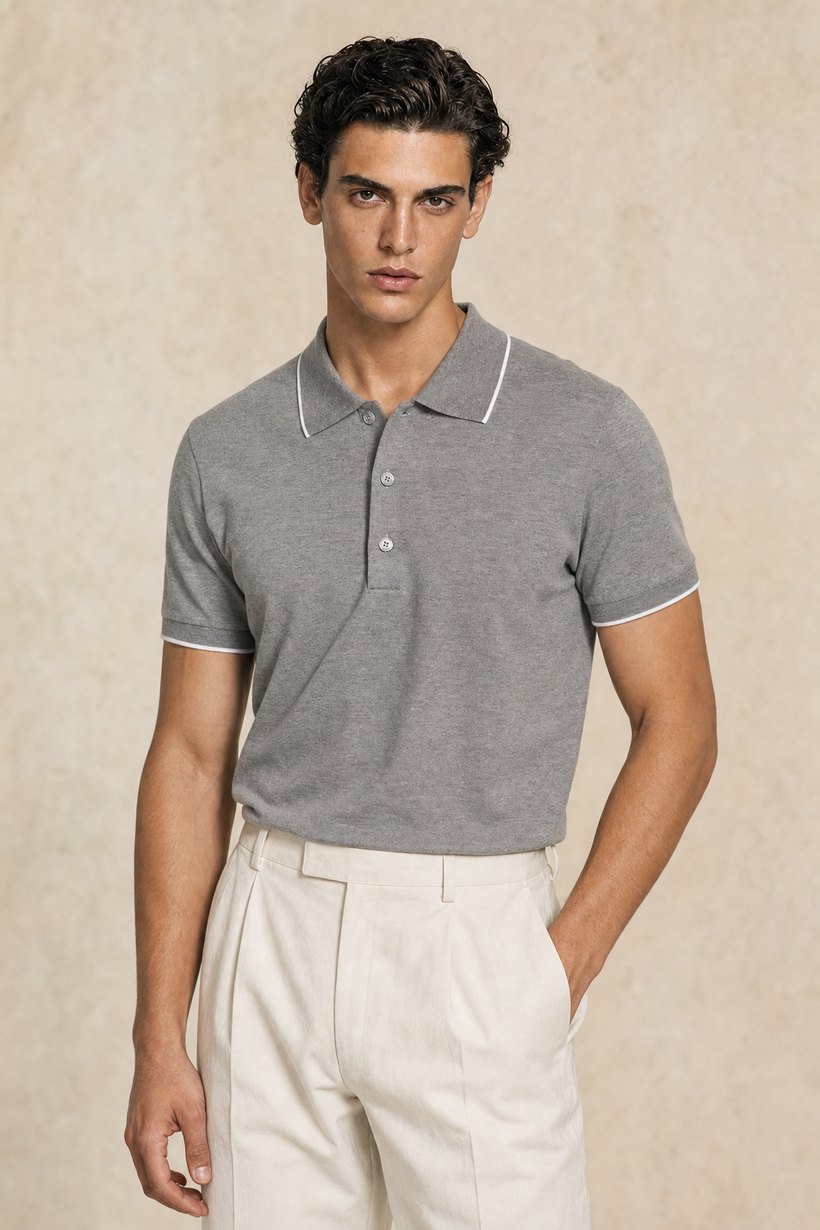 Grey Cotton Polo Shirt — Cotton