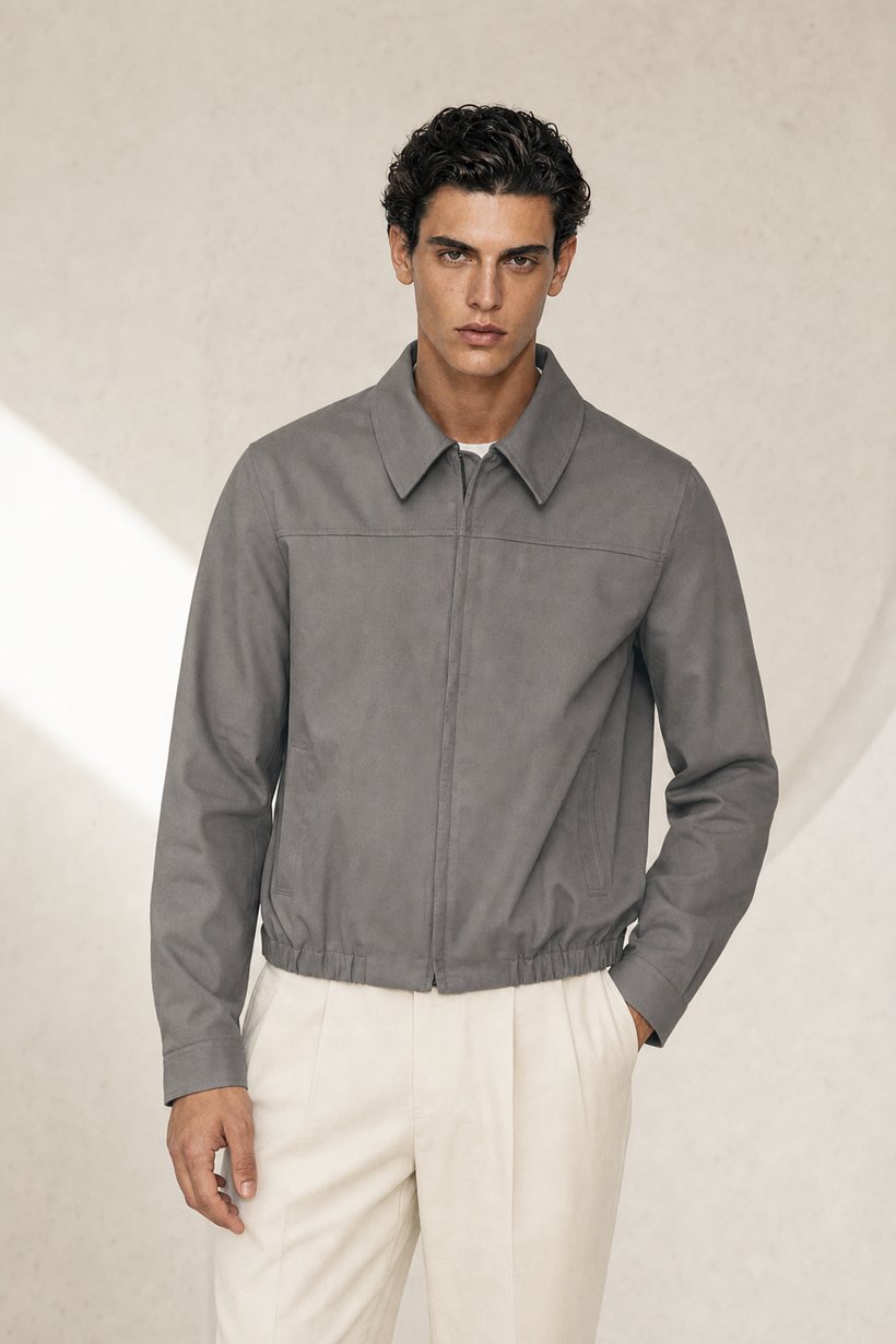 Grey European Wool Blazer — lapel and collar detail