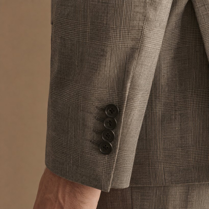 Grey Micro-Check Double-Breasted Suit — fabric close-up