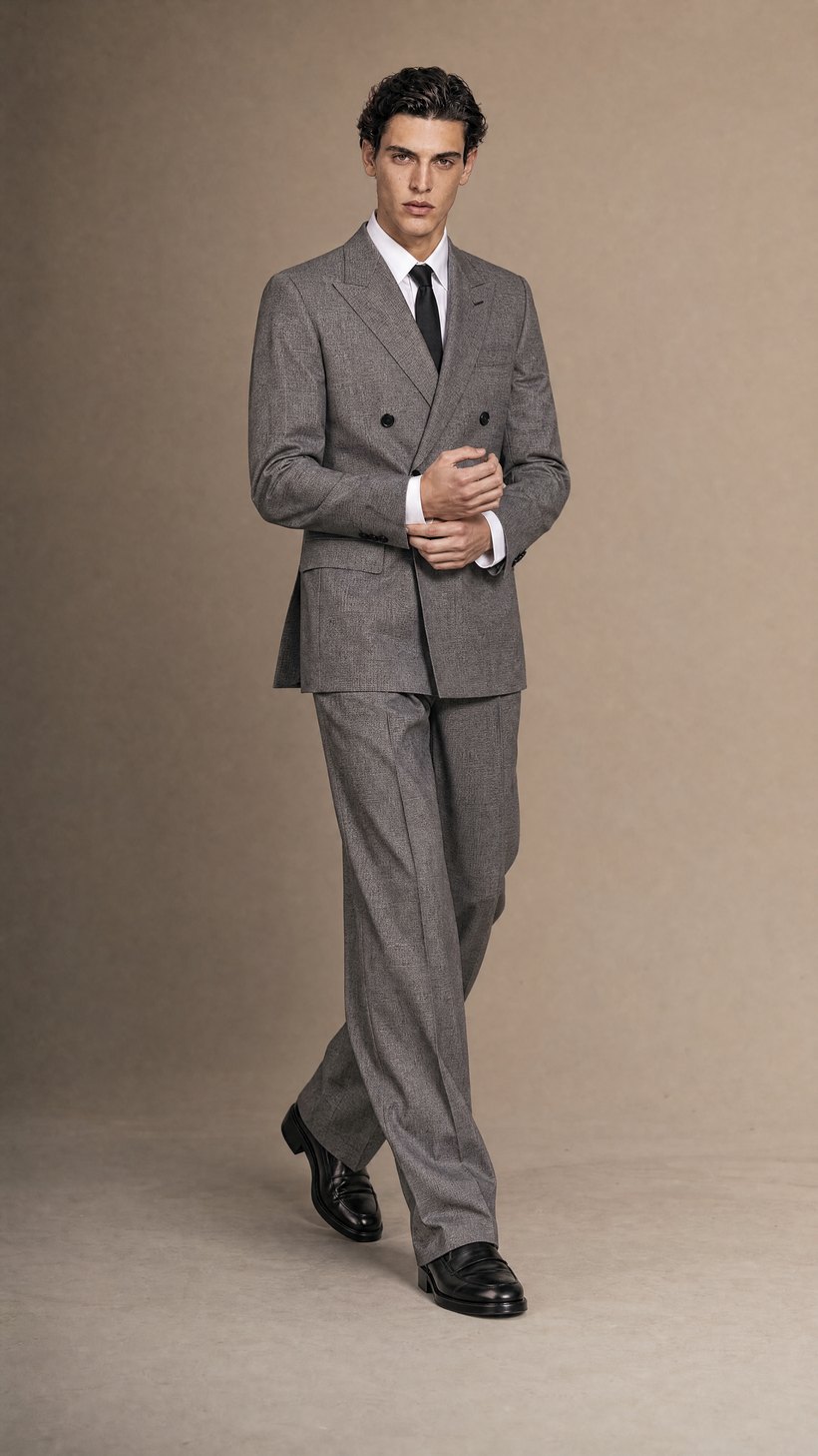 Grey Micro-Check Double-Breasted Suit — construction detail